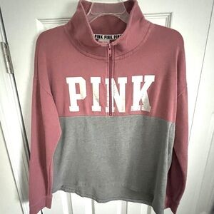 VS PINK Small Quarter Zip Mock Neck Pullover Mauve/Grey